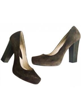 MICHAEL KORS Chocolate Brown Suede Leather Pointed Toe Chunky Stiletto Heel 9